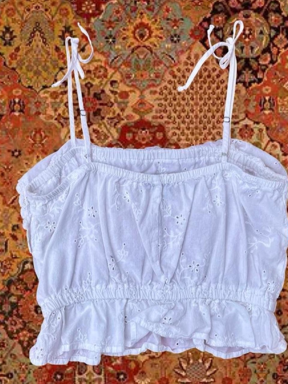 White Peasant Eyelet Ruffle Tank Top - Picture 2 of 3